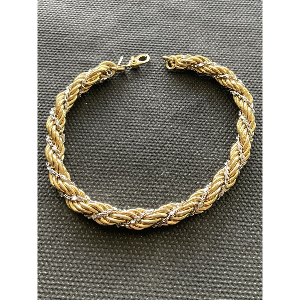 Vintage signed Monet gold tone twisted chain bracelet two tone estate jewelry - Picture 5 of 5